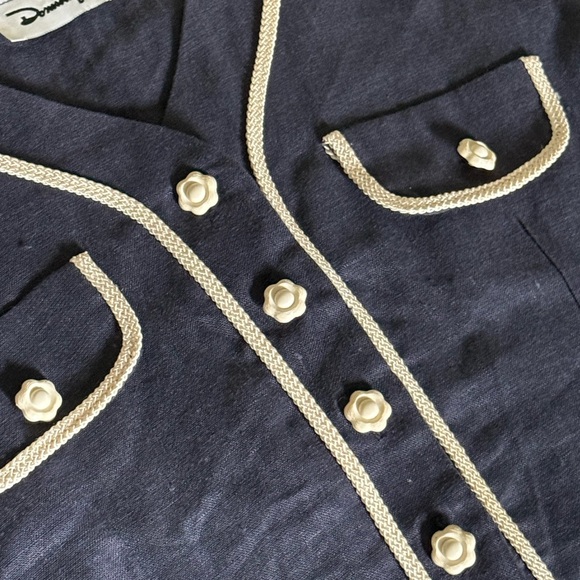 RARE Vintage Dominique Linen Short Sleeve Jacket Navy & White Size M - Picture 3 of 5